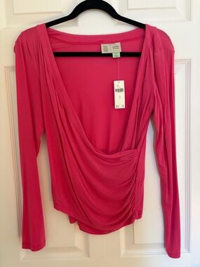 NWT Anthropologie Saturday Sunday Women's faux wrap Long-Sleeve Top - Pink